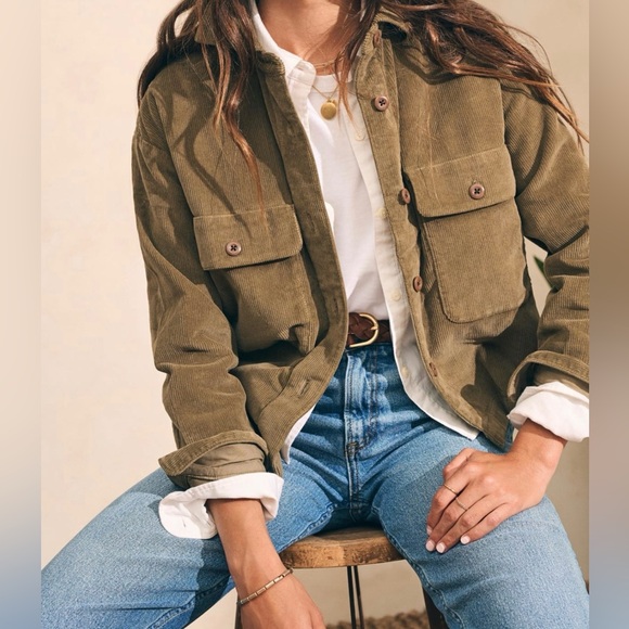 Faherty Jackets & Blazers - Faherty Olive Green Corduroy Utility Jacket Size Small